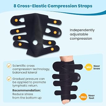 Calf + Foot Lymphedema Compression Wrap Adjustable For Big Swollen Lower Leg and Foot - with 8 Cross Straps (Tall-XL)