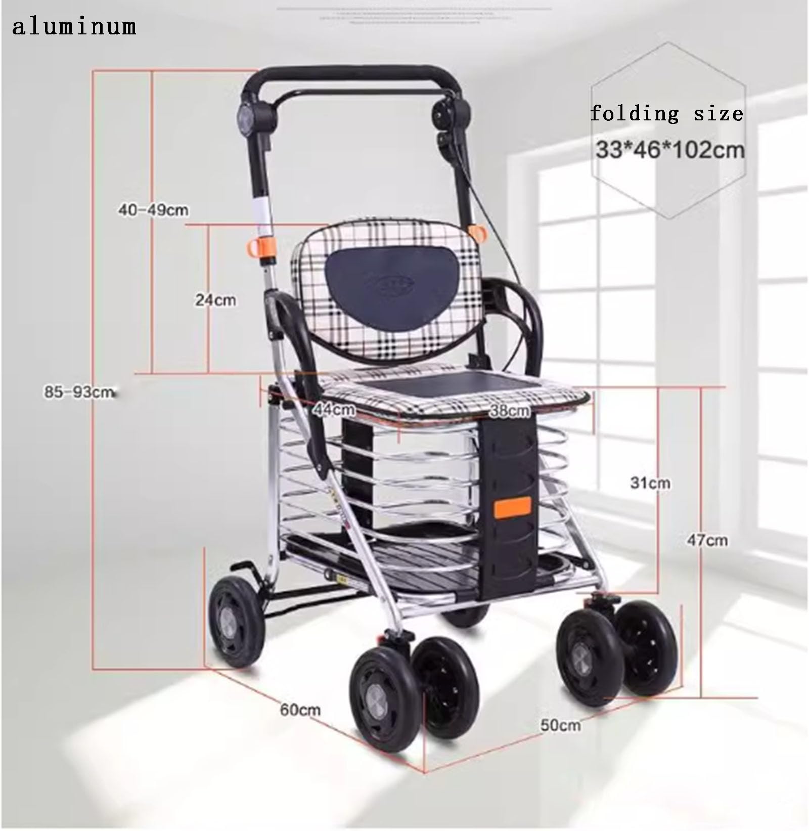 UWYTGF caulo Wheeled Rollator Walker Rolling Walker Trolley with Seat and Lever Brake,Height Adjustable,Elderly Shopping Cart,6 Wheels