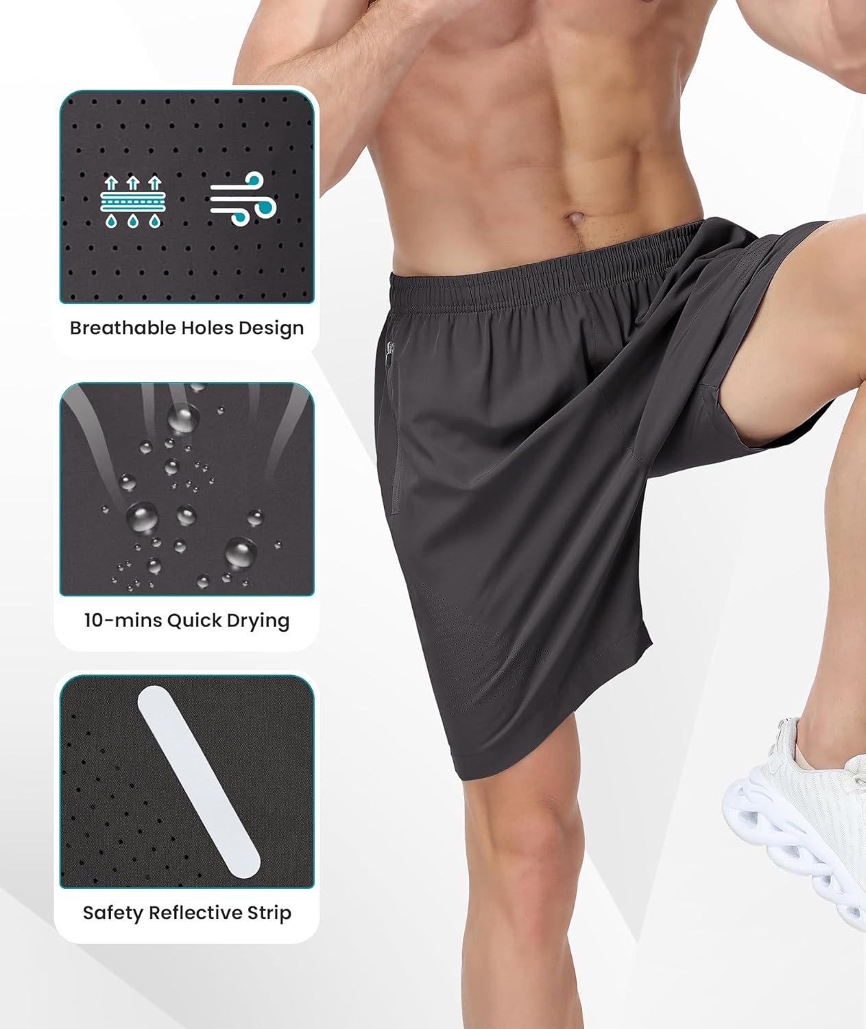 UUMIAER Mens Athletic Gym Shorts 7" Utra-Light Quick Dry Running Workout Basketball Shorts with Zipper Pockets Sports Tennis
