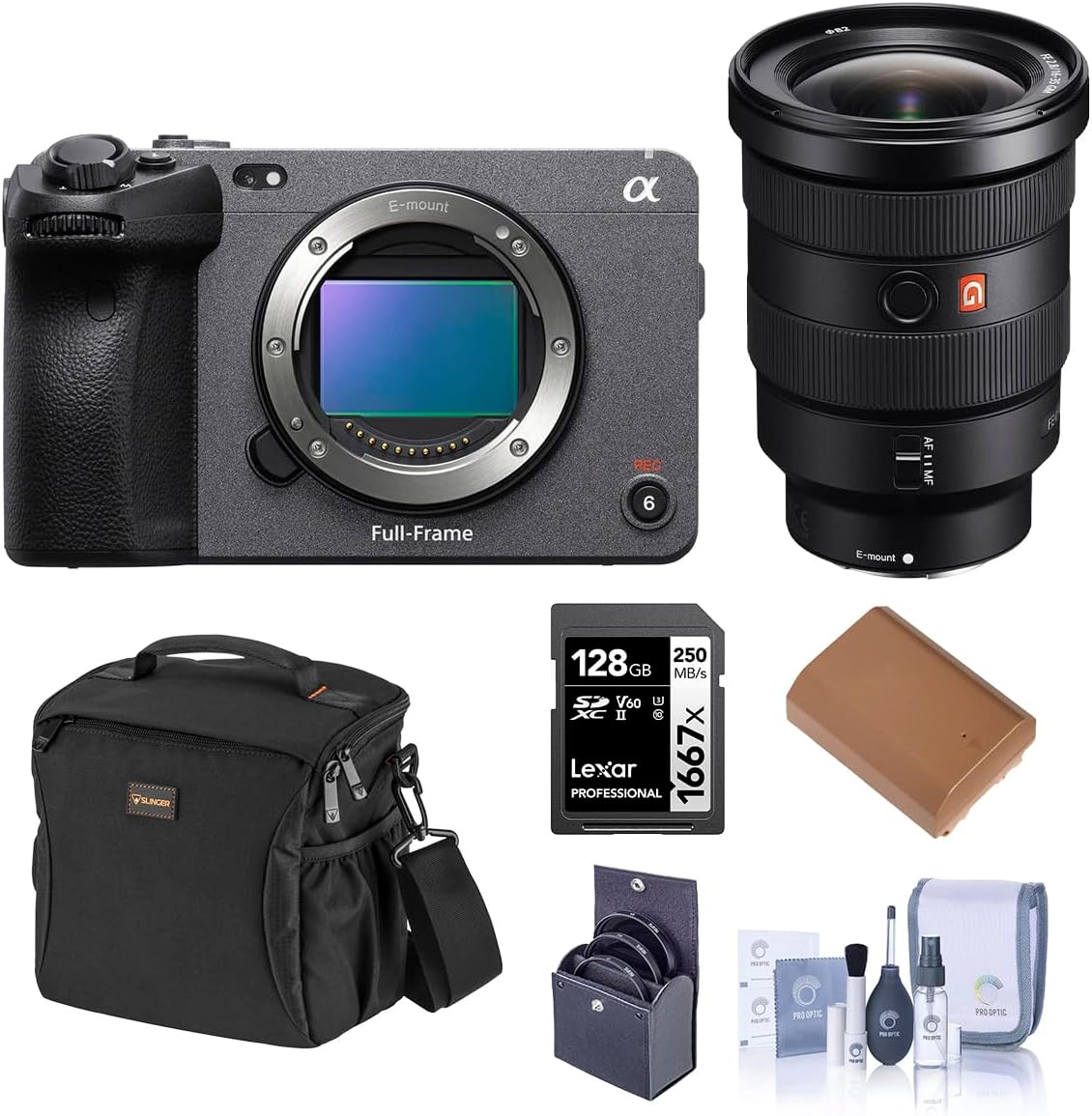 Sony FX3A Cinema Camera with FE 16-35mm f/2.8 GM Lens, Bundle 128GB Memory Card, Extra Battery, 82mm Filter Kit, Shoulder Bag