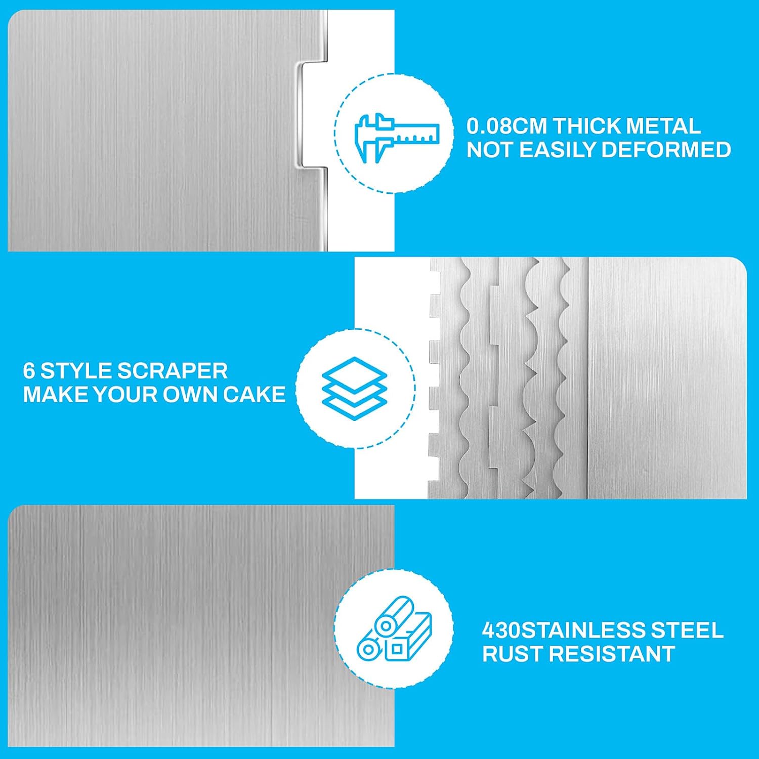 Metal stainless steel cake scraper smoother frosting for cakes decorating scrapper icing bench scrapers (silver)