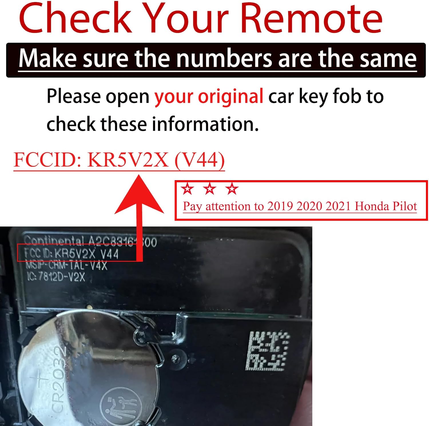 MechanMagic Key Fob Remote Replacement Fits for Honda Civic 2018-2021/CR-V 2017-2022/Pilot 2016-2021 KR5V2X(V44) Smart Proximity Keyless Entry Remote Control 47 Chip 72147-TG7-A11 72147-TLA-A01/A02