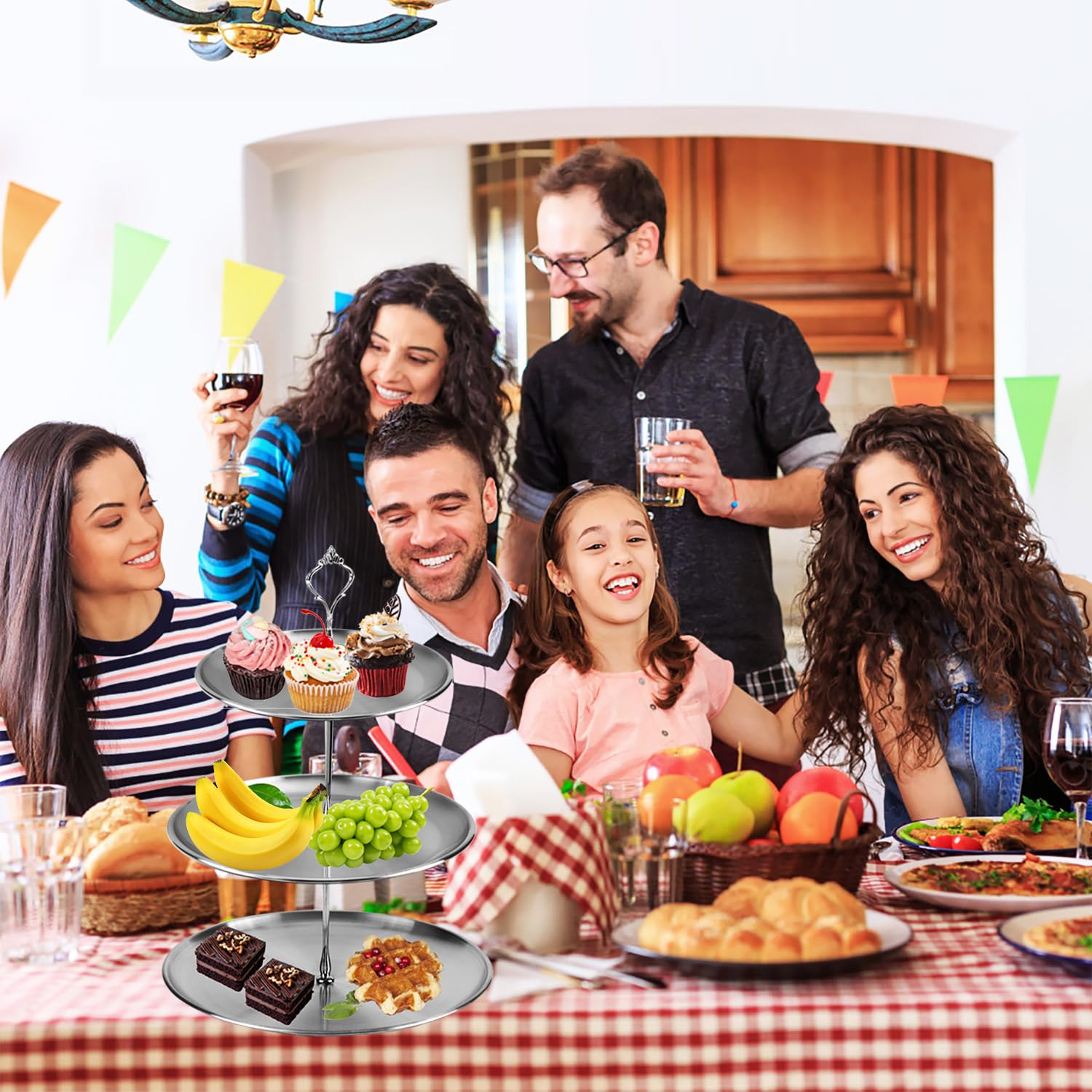 Alzata per Dolci A 3 Livelli, Alzata per torta in acciaio inossidabile, Espositore per Frutta e Dolci, Supporto riutilizzabile per Torta per Party, Matrimonio, Compleanno