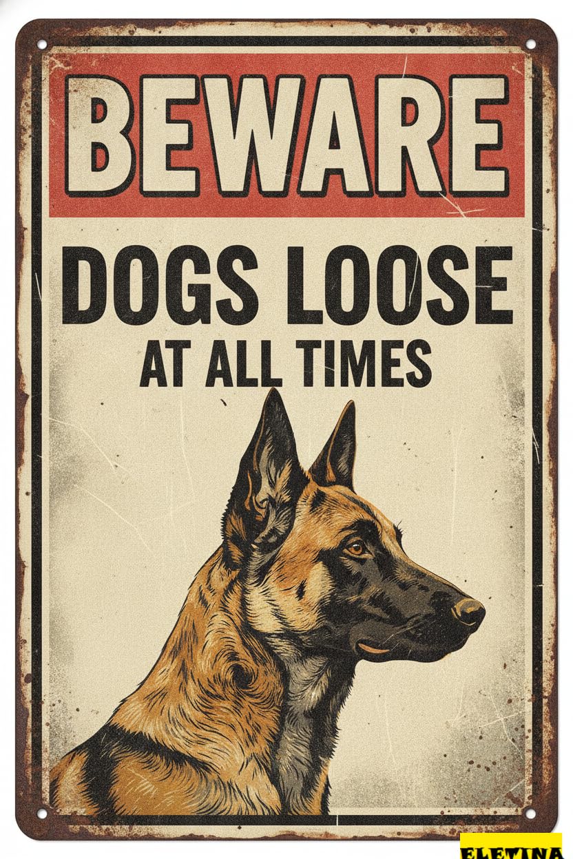Beware Dogs Loose Belgian Malinois Warning Aluminum Tin Sign Outdoor Yard Fence Home Kitchen Farm 8x12in