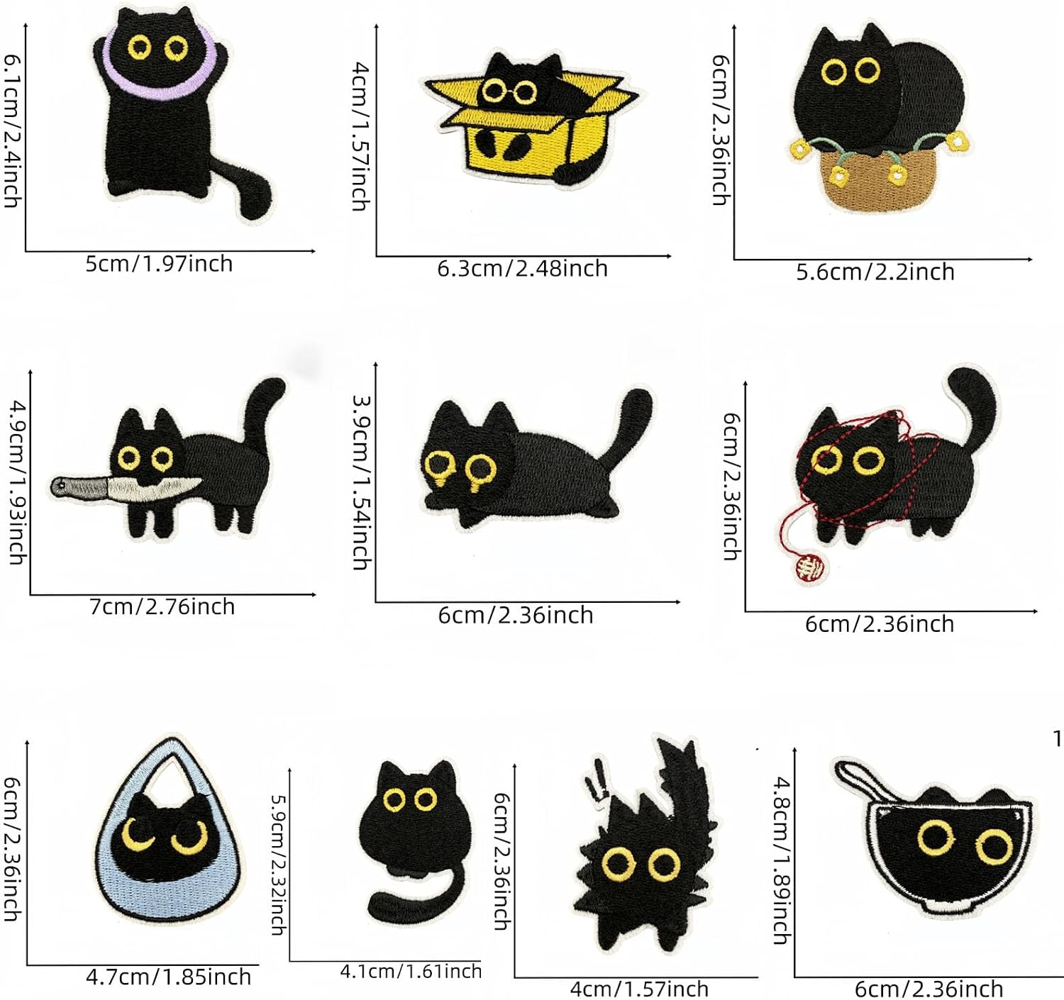10pcs Embroidered Iron On Patches for Clothes, Cute Cat Embroidery Patches Sew On/Iron On Applique Decorative for Clothes, Dress, Hat, Jeans,Jacket, DIY Accessories