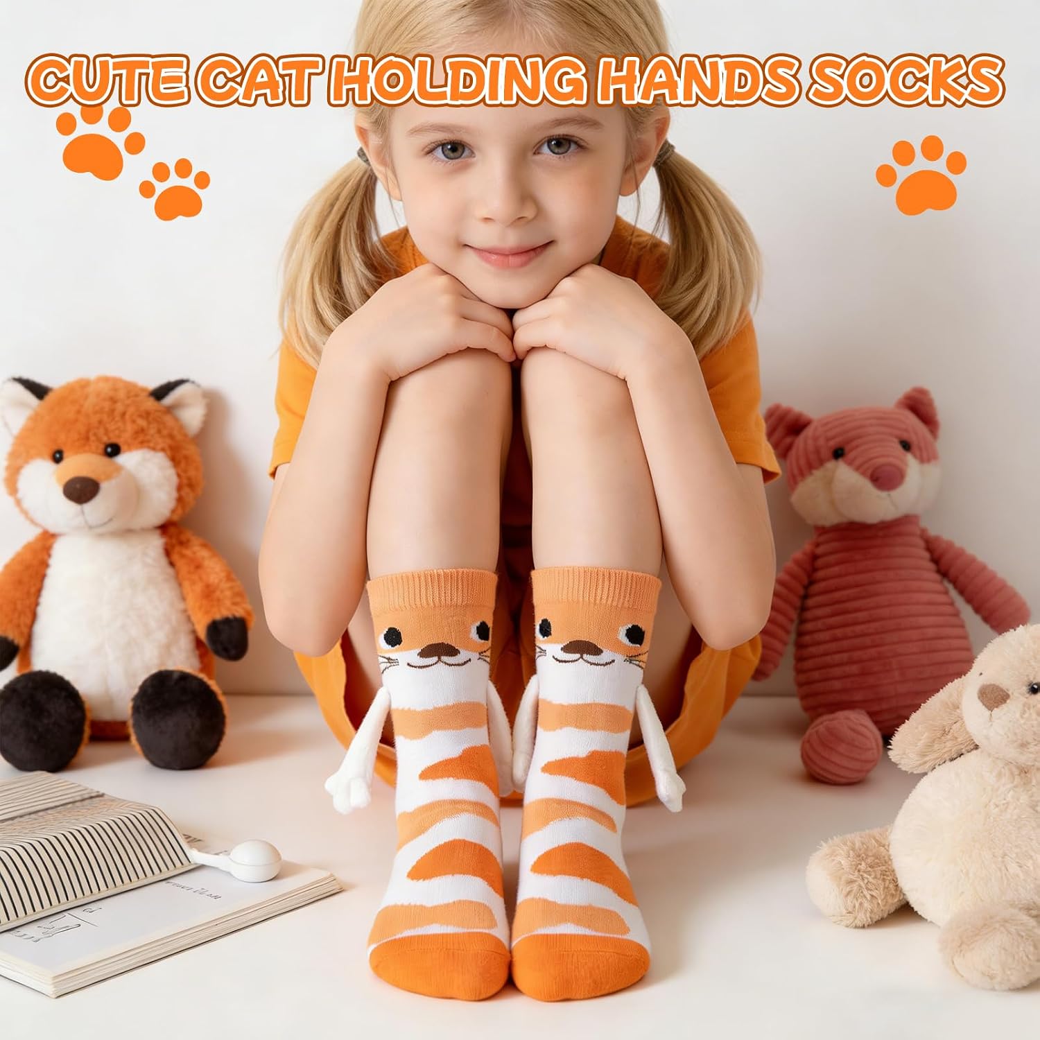 Crazy Holding Hands Socks for Kids 3-12, Magnetic Funny Silly Crazy Wacky Animal Crew Socks for Boys Girls Stocking
