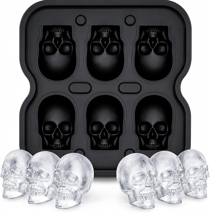 Skull Ice Cube Mold 6 Cavity Silicone Tray For Whiskey Cocktail Party