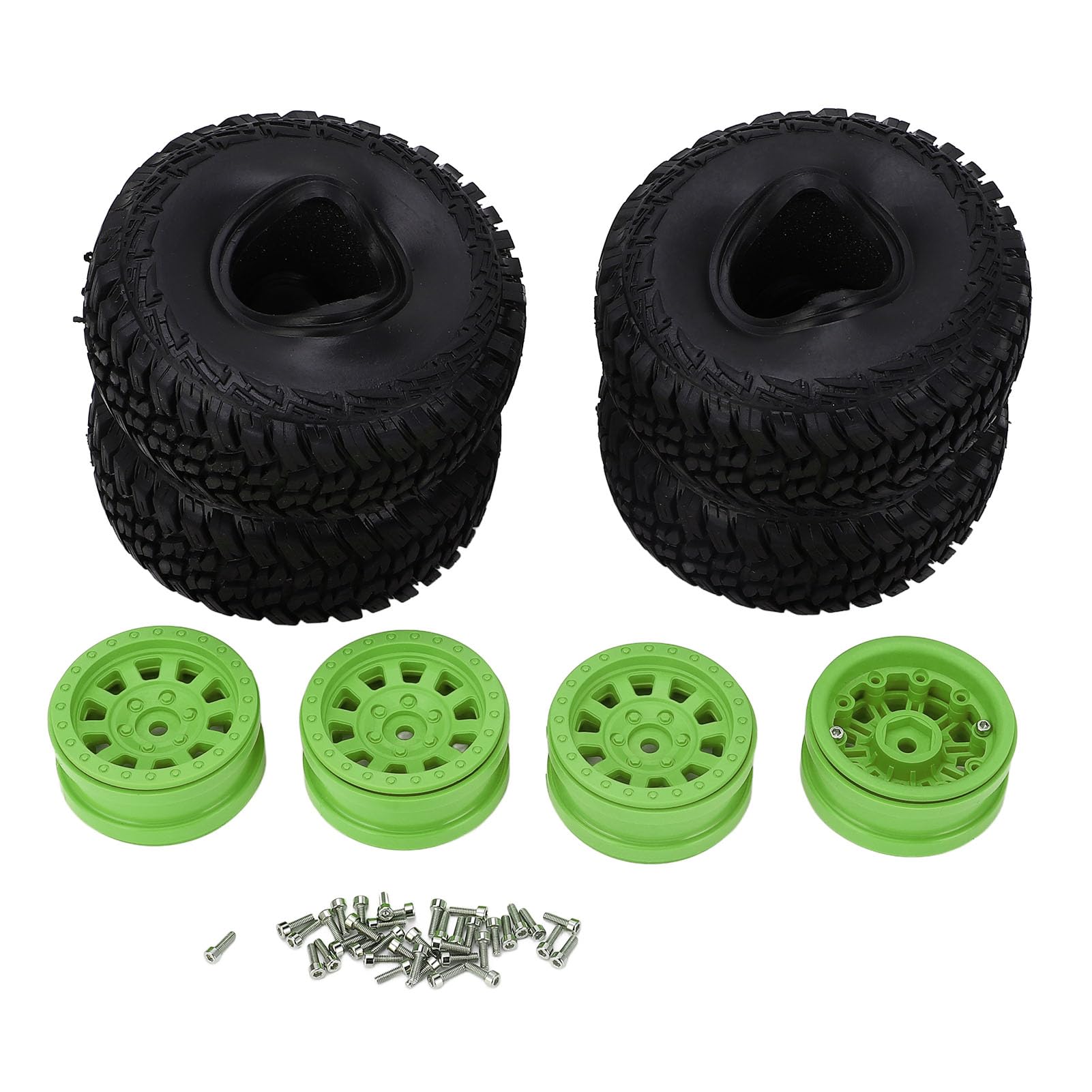 4 szt. Gumowe opony samochodowe RC Plastikowe piasty kół Wysoka wydajność Uniwersalna do zdalnie sterowanego gąsienicy 1/10 (Green)