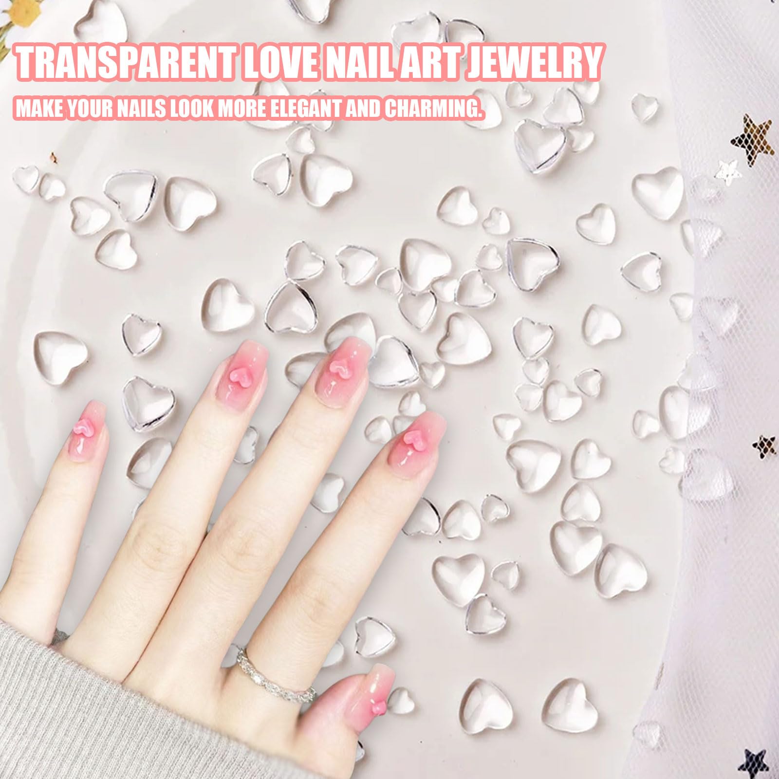 3D Heart Nail Art Charms-320PCS Cute Clear Acrylic Heart Nail Charms - Image 2