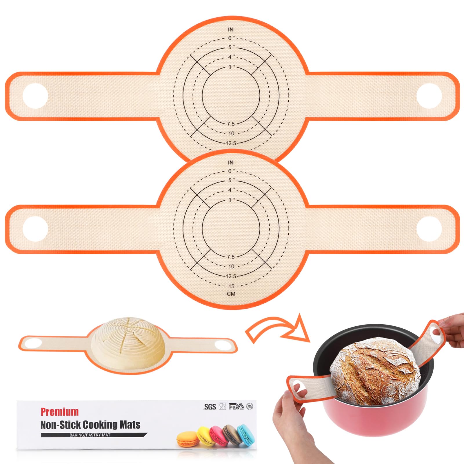 Silicone Bread Sling for Dutch Oven-2 Pcs Reusable Silicone Bread Baking Mat