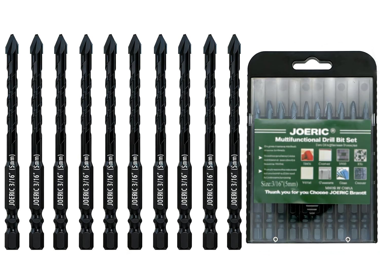 10pc 1/4”(6mm) Eccentric Drill Bit Set, Masonry Drill Bit Sets Concrete Drill Bit for Tile,Glass,Brick,Plastic,Cement,Wood with Storage Case (Blue).