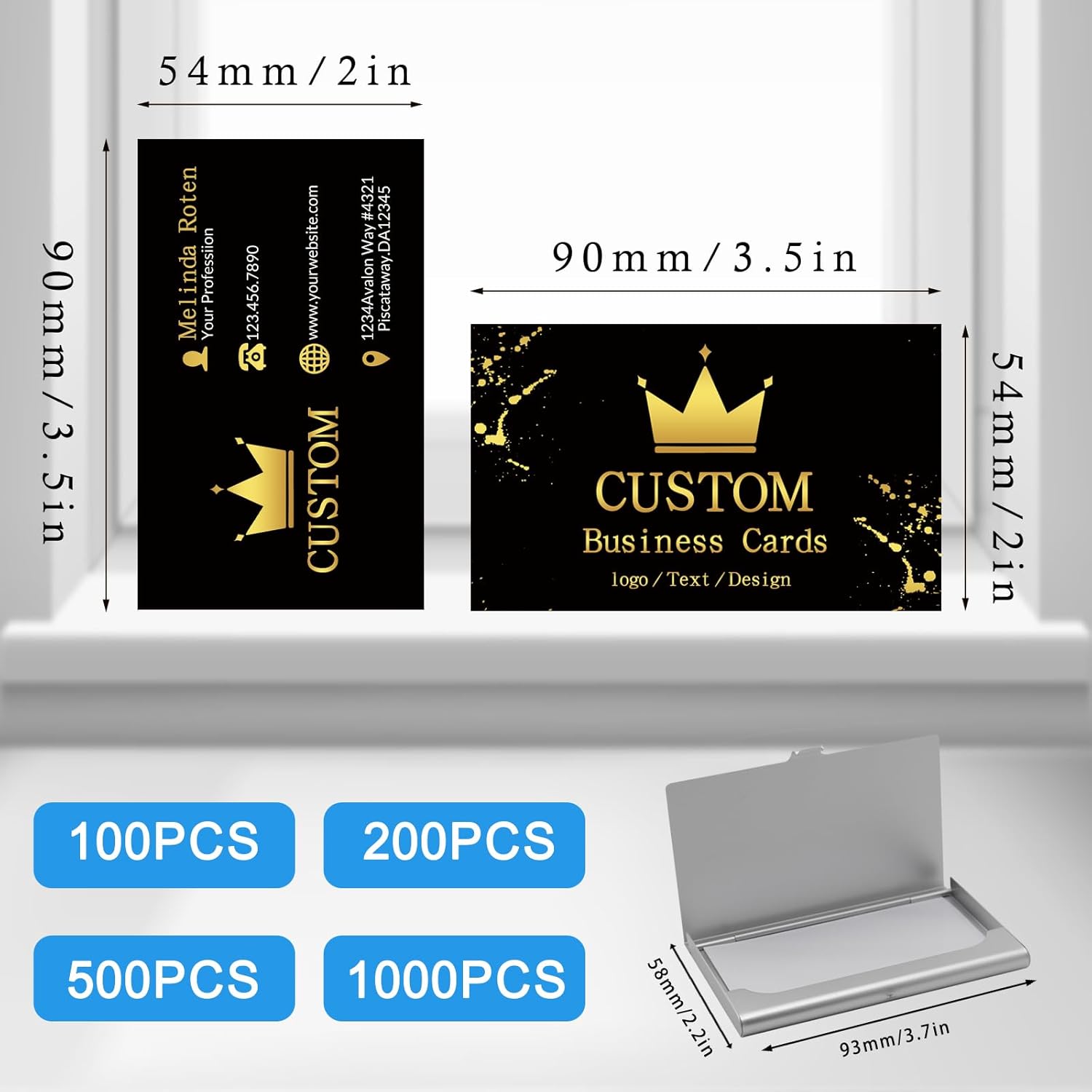 Custom Business Cards Customized with Logo 1000 500 200 100 Personalized Business Cards Customizable with Photo for Small Business Printable Waterproof Double-Sided 3.5" x 2"-Custom 1000PCS