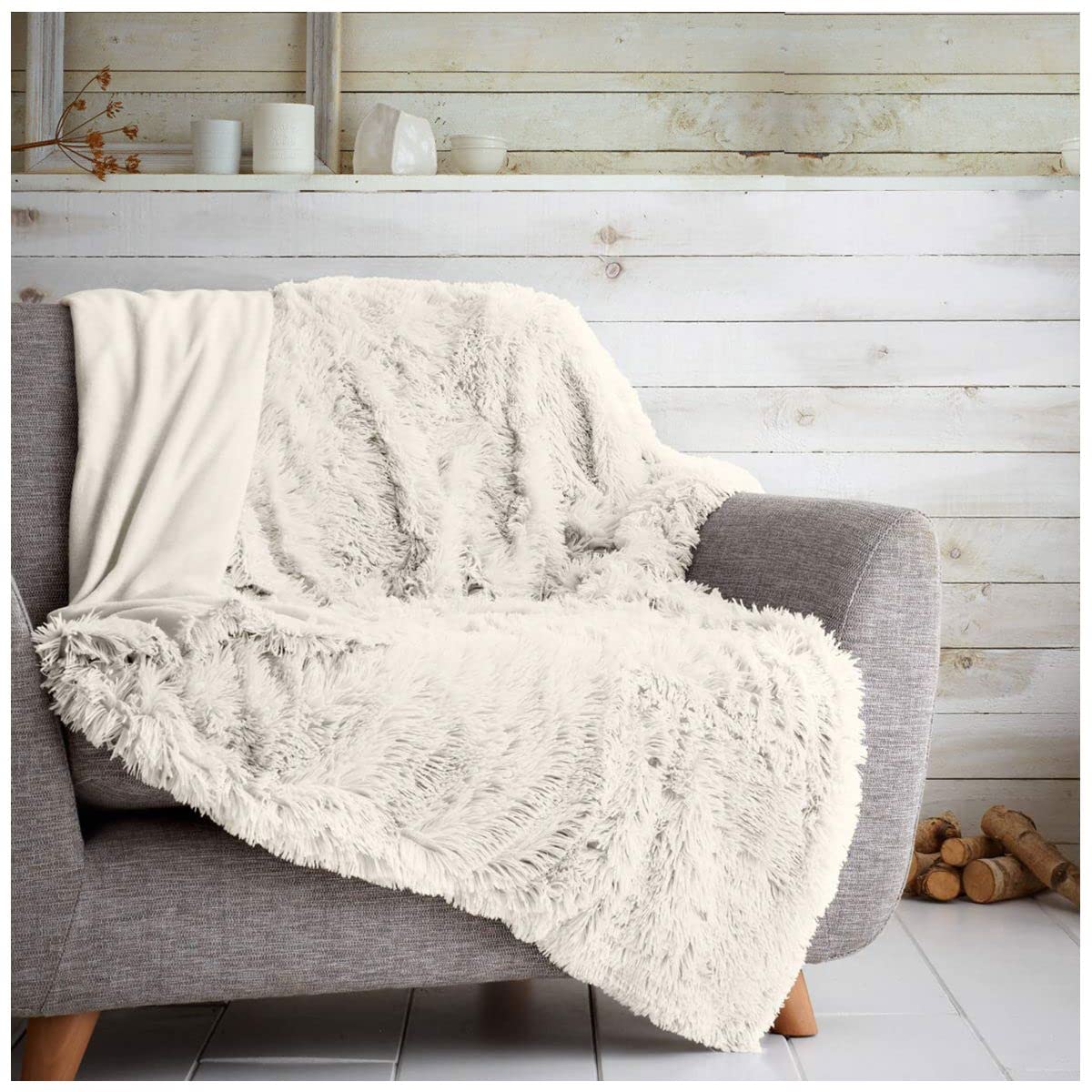 Gc Gaveno Cavailia Cream Fleece Hug Snug Throw, Fluffy Throws Blanket, Cosy Snuggle Blankets For Sofas Or Bed, 150X200 Cm