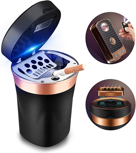 Miniatura 8 de SOLARXIA Cenicero de automóvil, cenicero automático, encendedor de cigarrillos electrónico, desmontable, alimentado por energía solarrecargable por