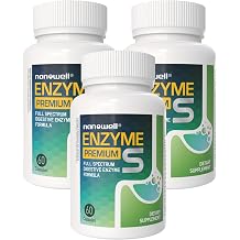 NANOWELL Enzyme Premium S Digestive Health Supplement, Multi Enzymes, Bromelain from Pineapple, Papain from Papaya - 60 Capsules X 3 Bottles 180 Count