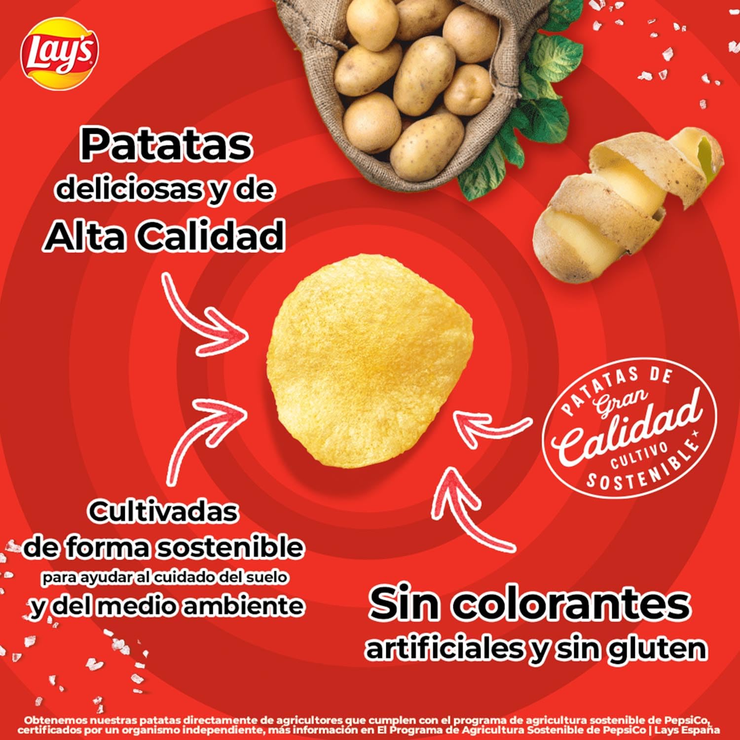 LAY’S Patatas Fritas Al Punto de Sal para Aperitivo y Consumo Diario, Bolsas Individuales de 150 g, Pack de 15, Incluye Bowl de Regalo