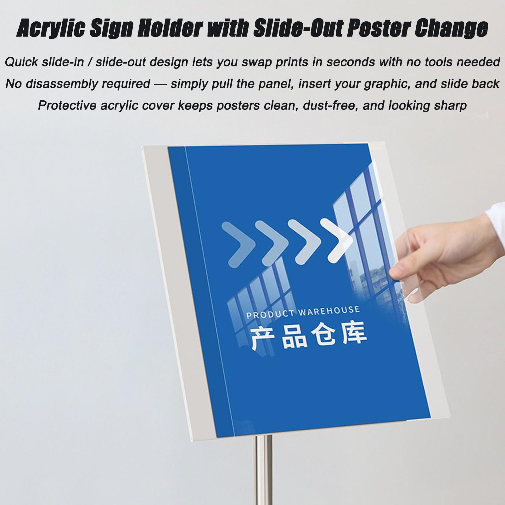 Soporte de Suelo para Carteles de Acero Inoxidable, Expositor de letreros