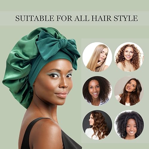 Miniatura 41 de Gorro de seda satinada para dormir, gorros grandes con banda de amarre con correas ajustables, gorras de dormir nocturnas para mujeres, cabello