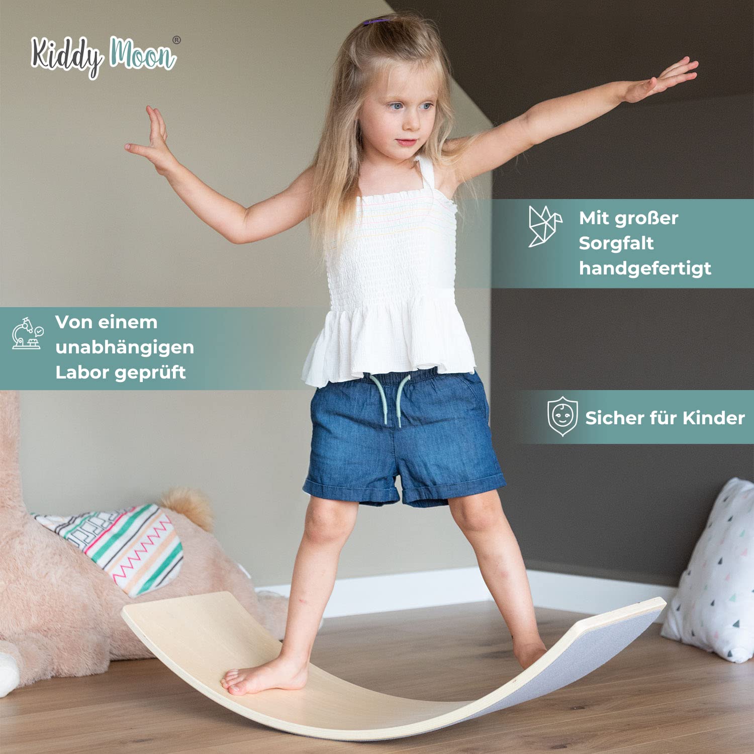 KiddyMoon Balance Board aus Holz für Kinder Montessori Spielzeug Gleichgewicht Balancebrett Wackelbrett