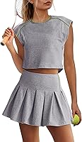 Yanekop Women's Pleated Tennis Skirt Set - 2 Piece Breathable Workout Skort Outfits for Golf, Tennis & Athletics