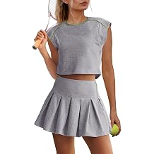 Yanekop Womens Tennis Skirt Set Two Piece Workout Sets Pleated Skort Sets 2 Piece Outfits Golf Athletic Outfits