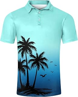 uideazone Mens Polo Shirts Short Sleeve Dry Fit 3D Print Moisture Wicking Funny Golf Shirt