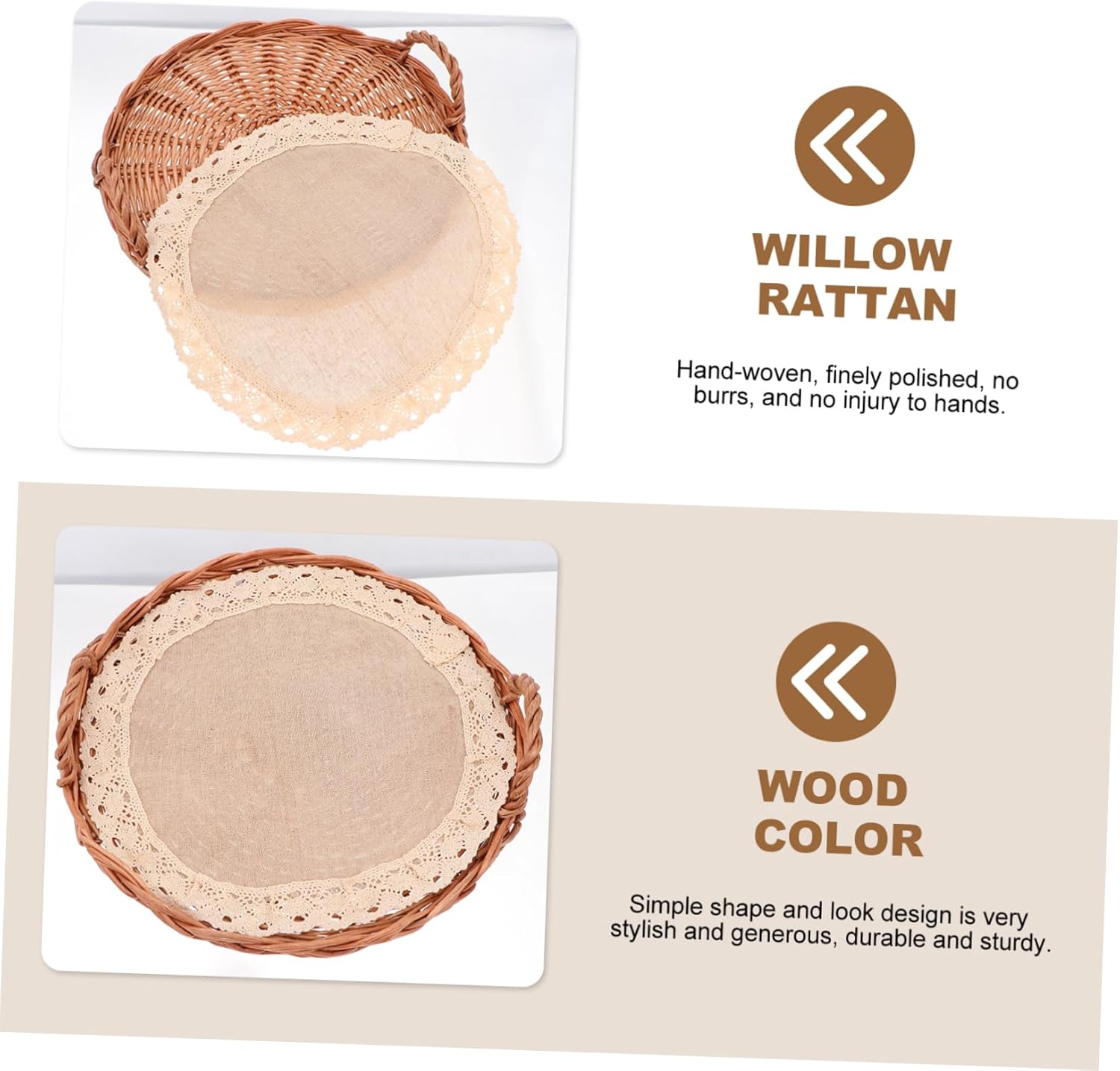 Sosoport Round Woven Food Tray Set Cover Handcrafted Willow Serving Basket for Bread and Fruit Kitchen Accessory for Home Entertaining