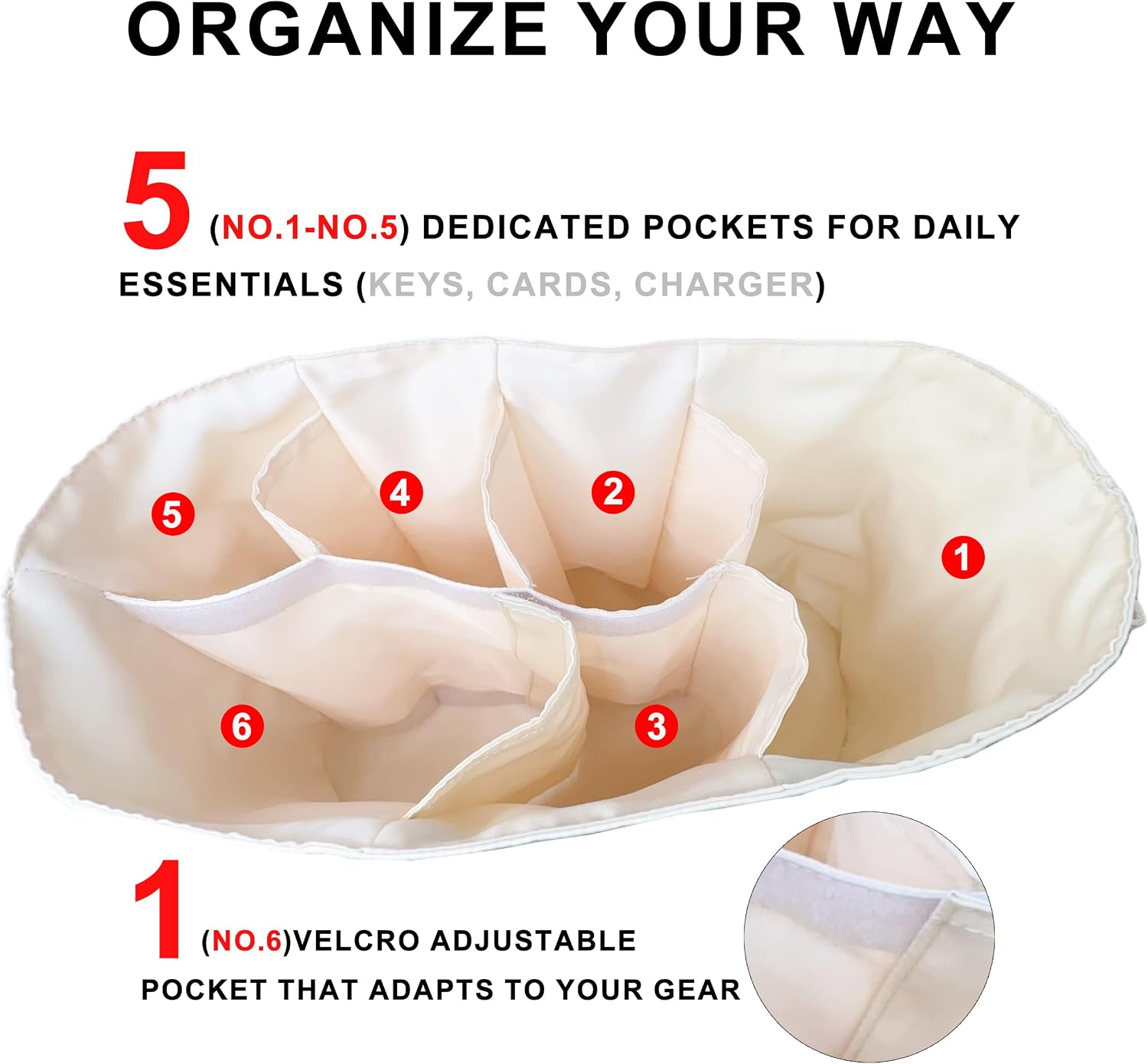 Bag Organizer Insert for YETI Camino 35, 6-Pocket Bag Organizer (5 Fixed + 1 Adjustable), Open Top Access, Fits Camino 35 Carryall