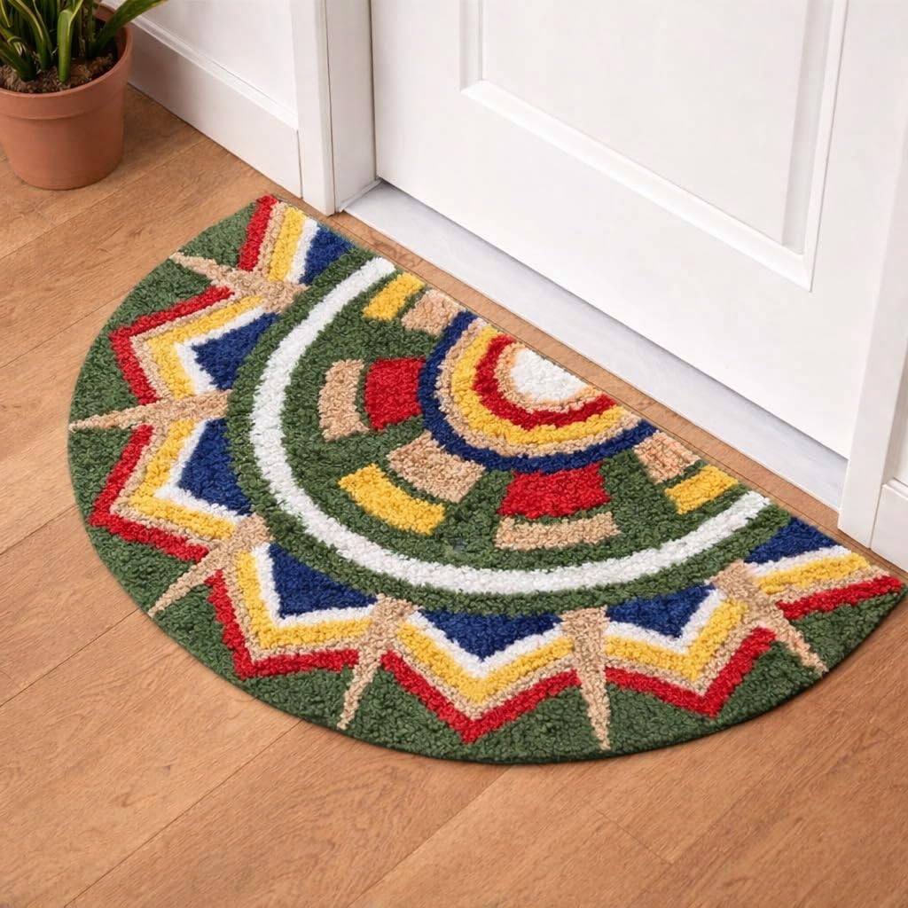 Roseate Kolam (40x80cm) Super Soft Microfiber 1800 GSM Decorative Mat Anti-Skid Door Mats for Home/Bathroom Mat/Bedroom/Kitchen/Floor Mat (Green)