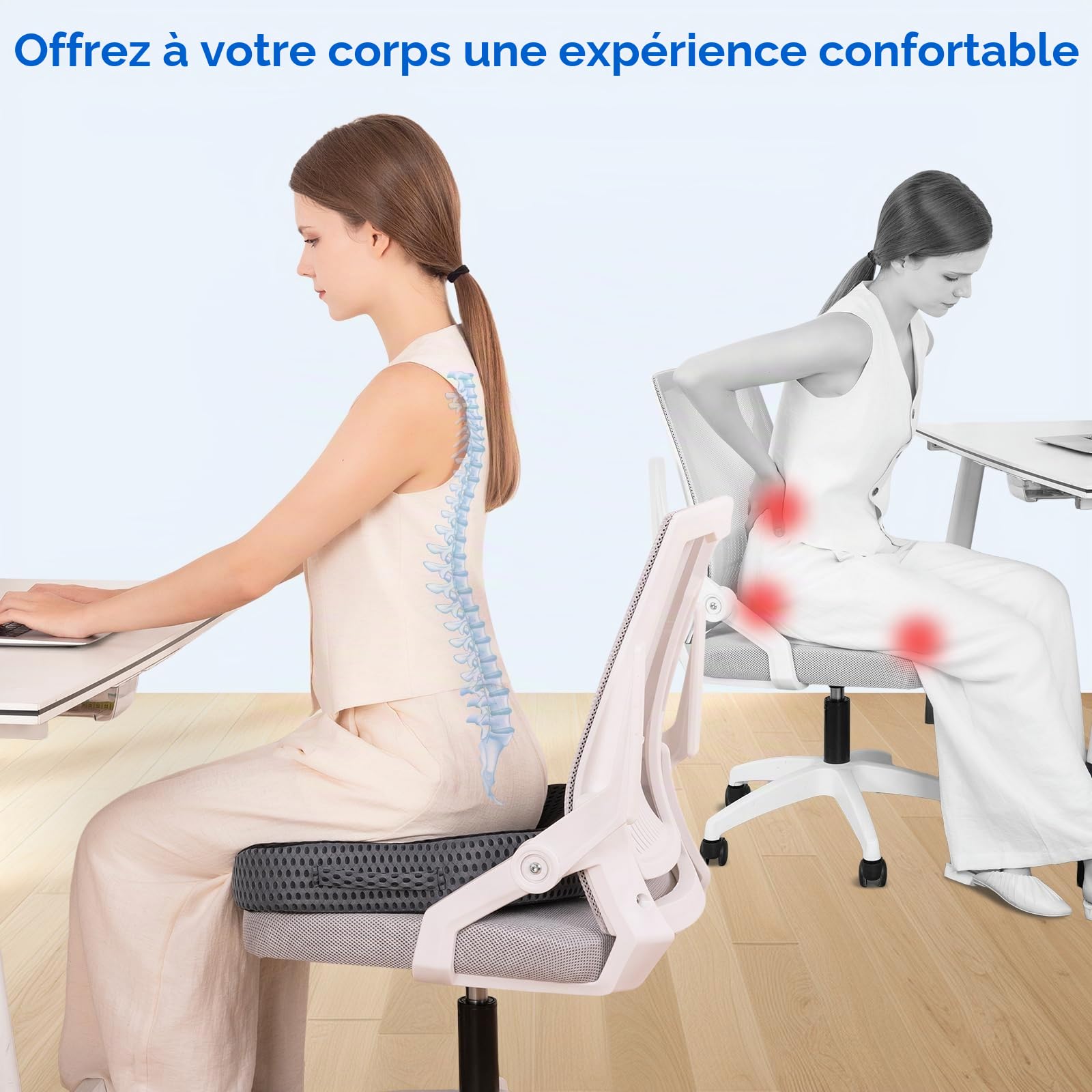 Qutool Grand Coussin d'assise en Mousse à mémoire de Forme Chaise de Bureau Coussin d'assise Confortable pour Une Assise Longue