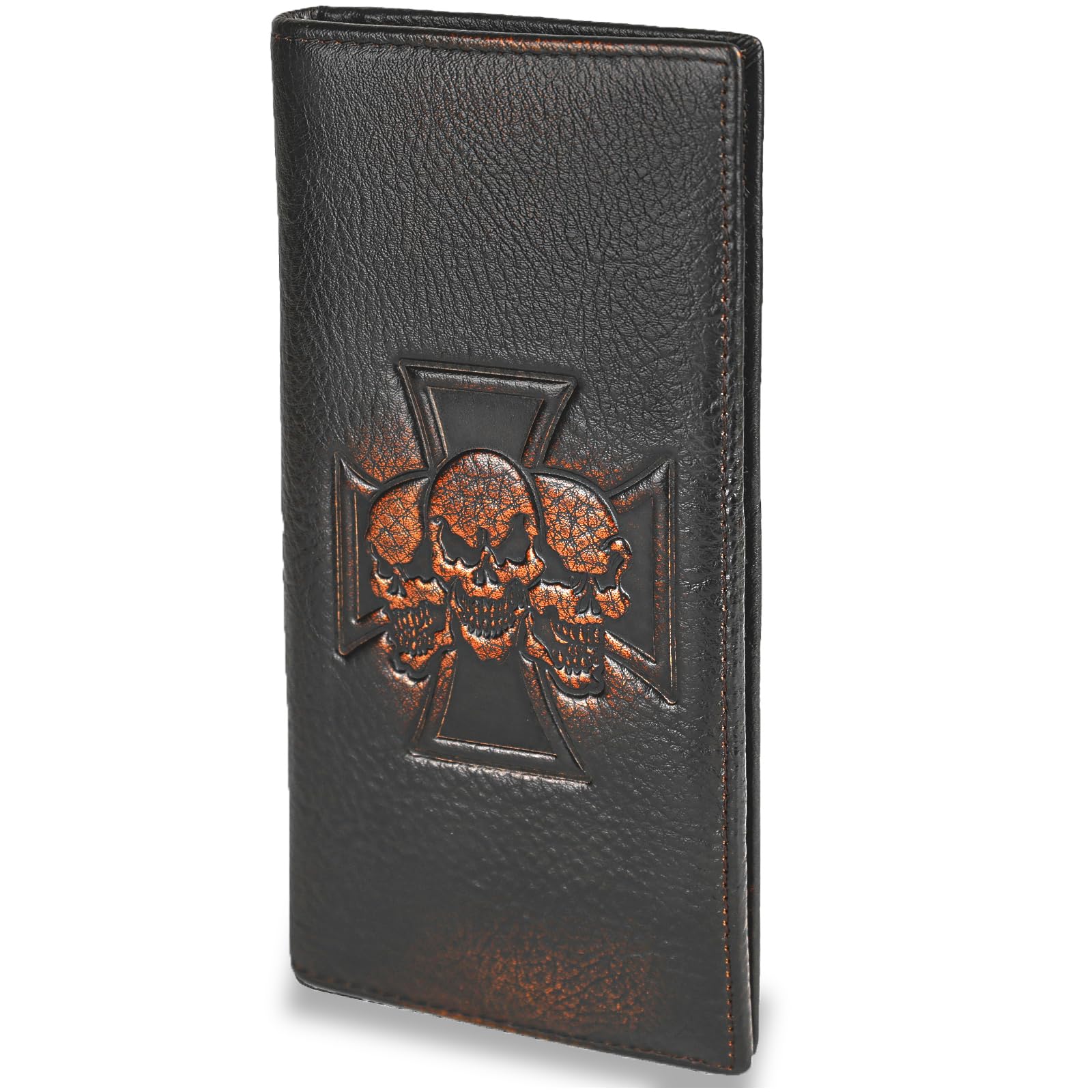 DK86 Skull Long Wallet For Men Full Grain Leather with Hand Burnished Rfid Blocking Rodeo Wallet Bifold Wallet Skull Wallet C
