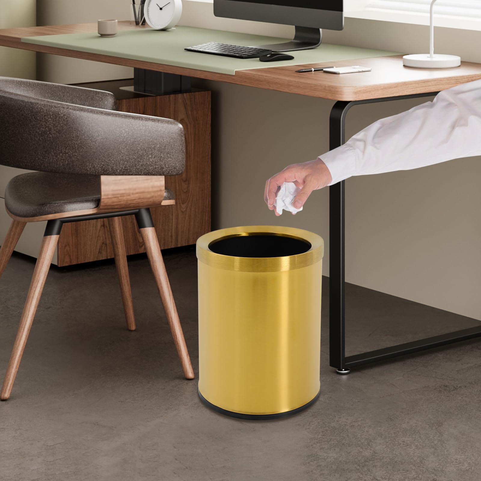 13L Papierkorb Edelstahl Mülleimer für Büro, Küche und Wohnzimmer, Abnehmbarer Eimer, Eleganter und vielseitiger Büropapierkorb, Zylindrisch Mülleimer (Gold)