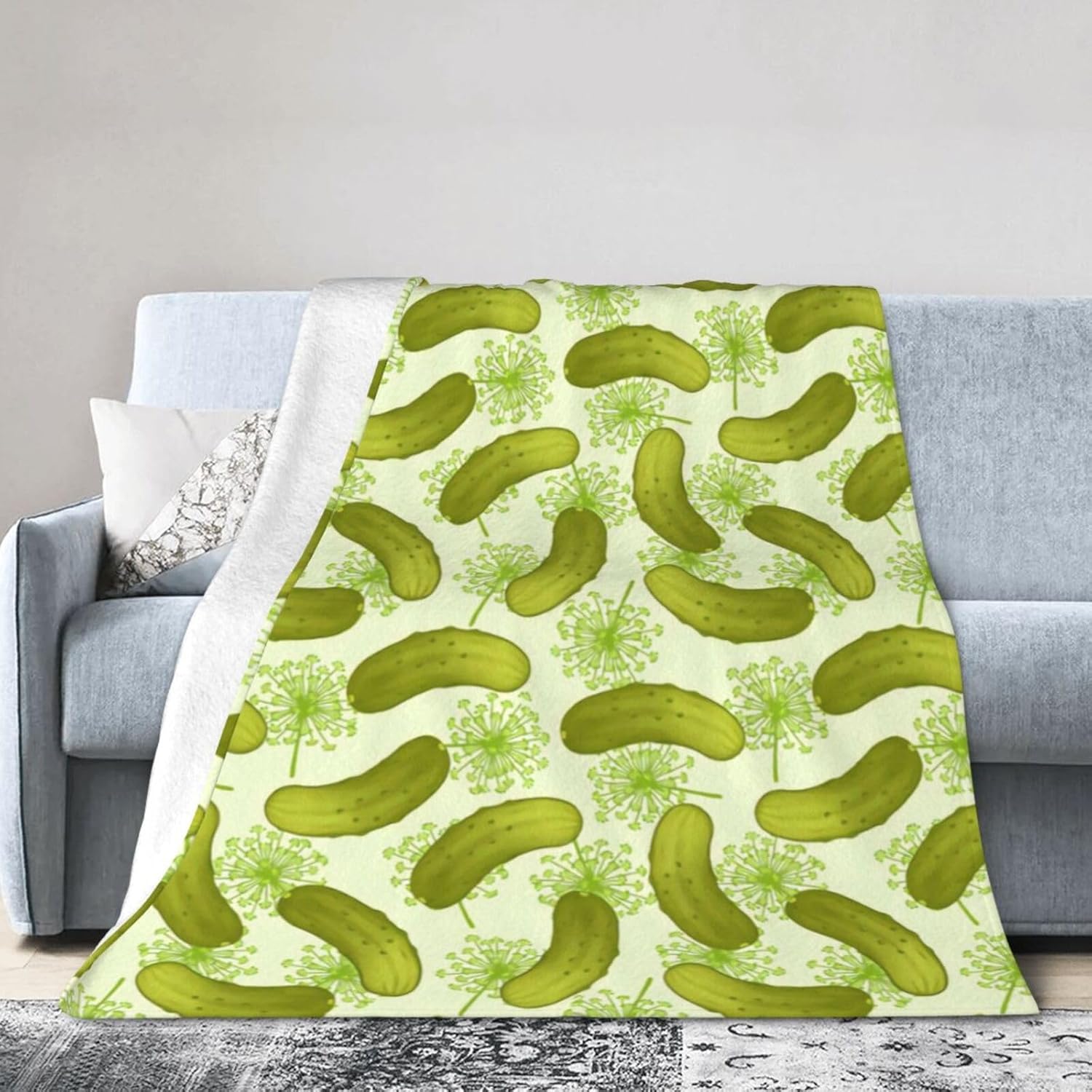 Dill Pickle Flannel Throw Blanket Lightweight Soft Warm Bed Throws for Home Couch Room Sofa Office Travel Camping Dorm Decor Adults Kids Gifts 60x50 Inch - Image 5