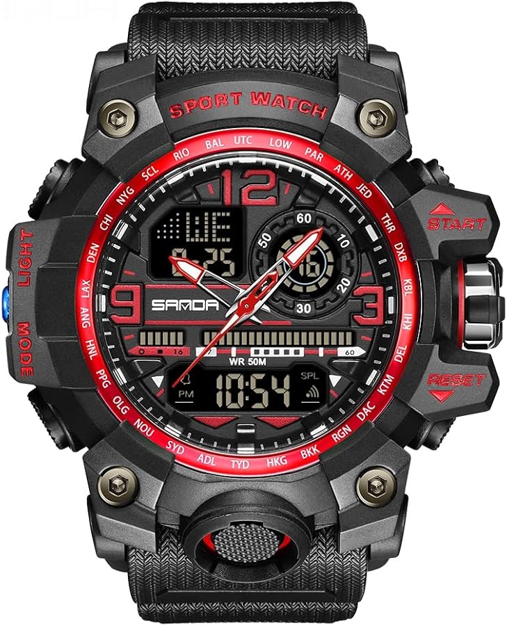 Orologio Uomo Militare A Doppio Display (Analogico/Digitale) – LED, Impermeabile 50m, Cronometro, Multifunzionale, Cinturino TPU, Retroilluminato