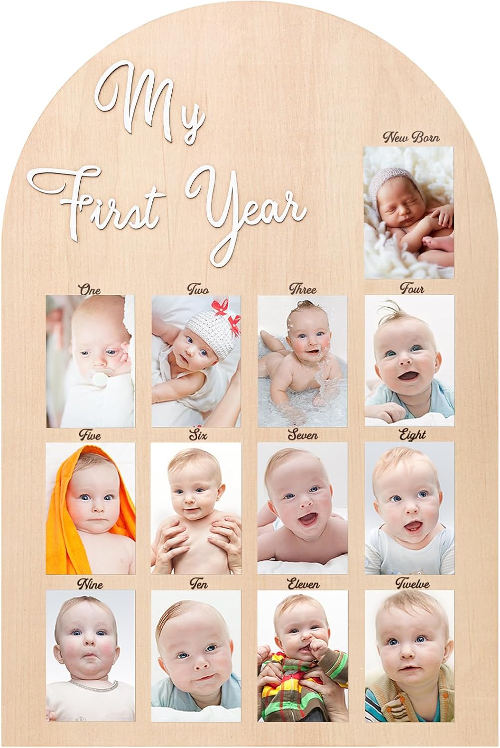 My First Year Photo Board Baby Birthday Picture Frame 12 Monthly Wooden Photo Board 1st Birthday Decorations Baby Gift for Newborn Keepsake(29 x 19 Inch)