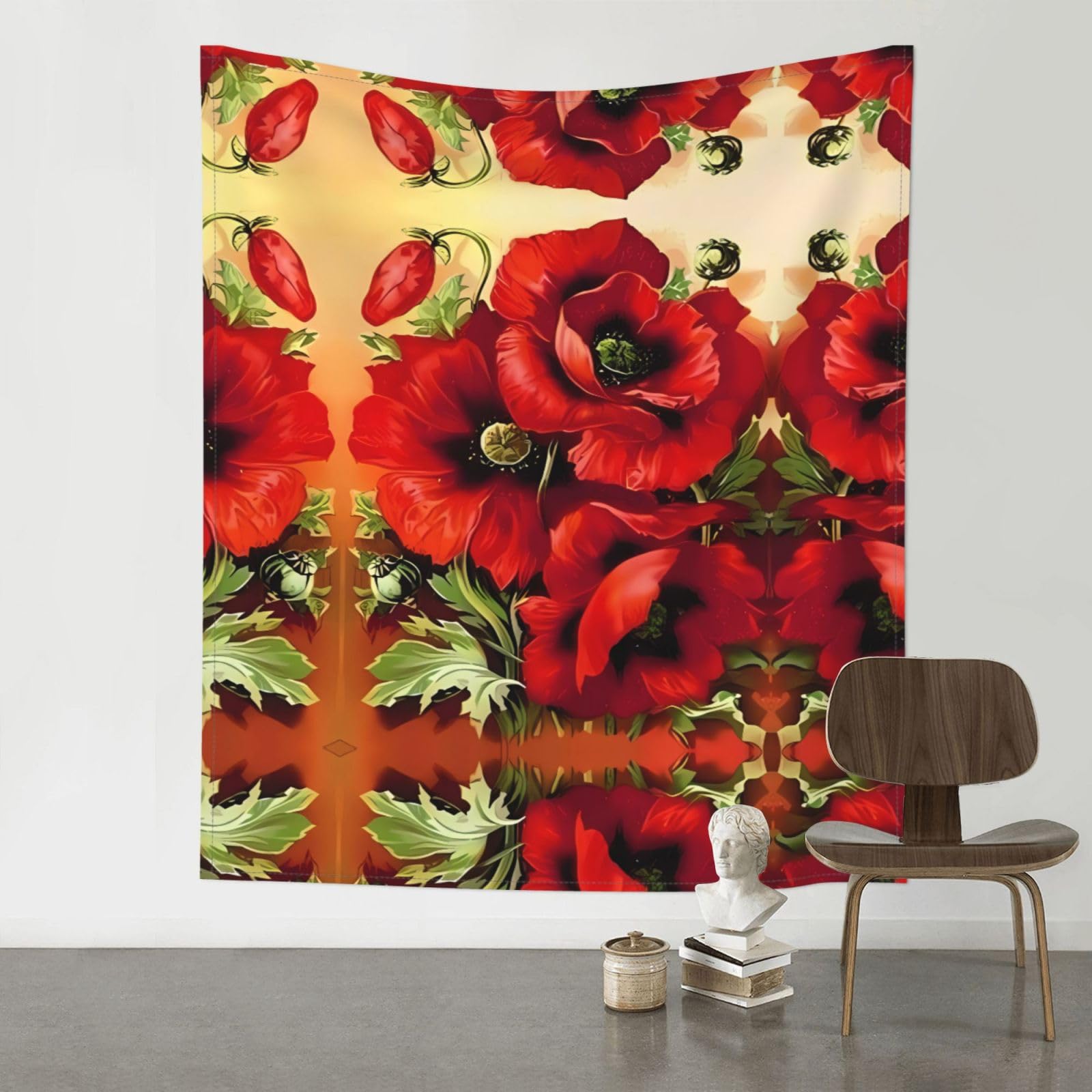 YYHWHJDE Beautiful Red Poppy Flower Prints 60x51in Wall Tapestry – Boho Decor Throw Blanket for Bedroom, Dorm, Beach Cover, Picnic & More
