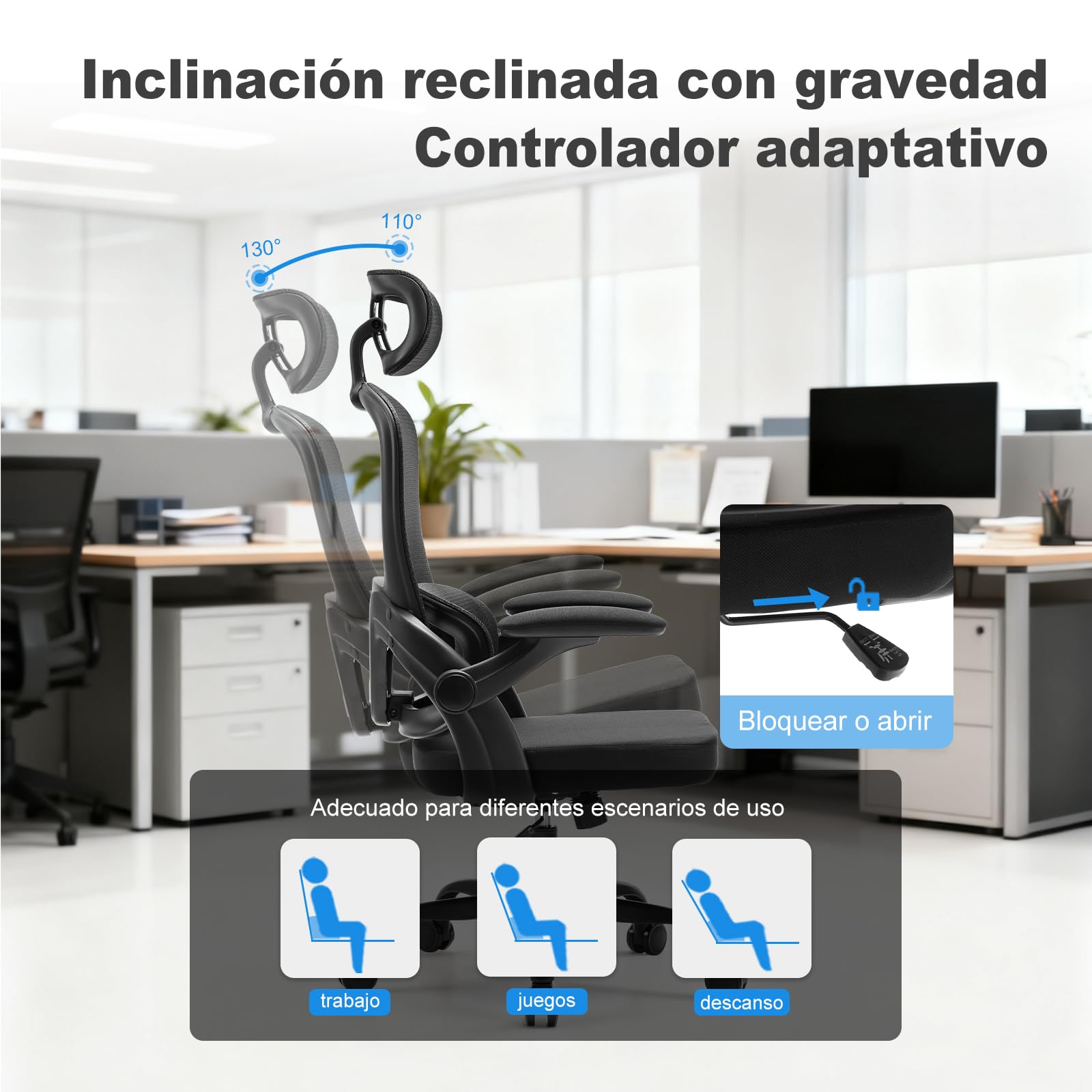 Magic Life Silla de Oficina Ergonómica con Soporte Lumbar, Asiento de Malla Rebotante, Respaldo Transpirable y Reposabrazos 3D, Altura Ajustable para Oficina en Casa (Negro)