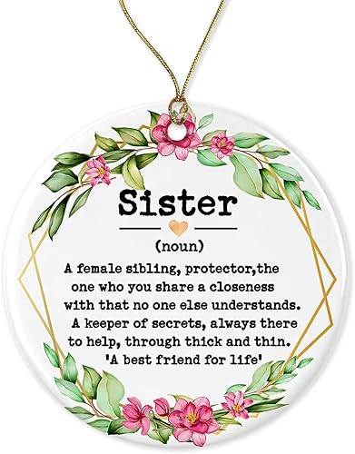 Adorno de hermana sustantivo  Adorno de Navidad para hermana  Regalos para hermana  Definición de hermana  Recuerdo impreso en ambos lados Blanco