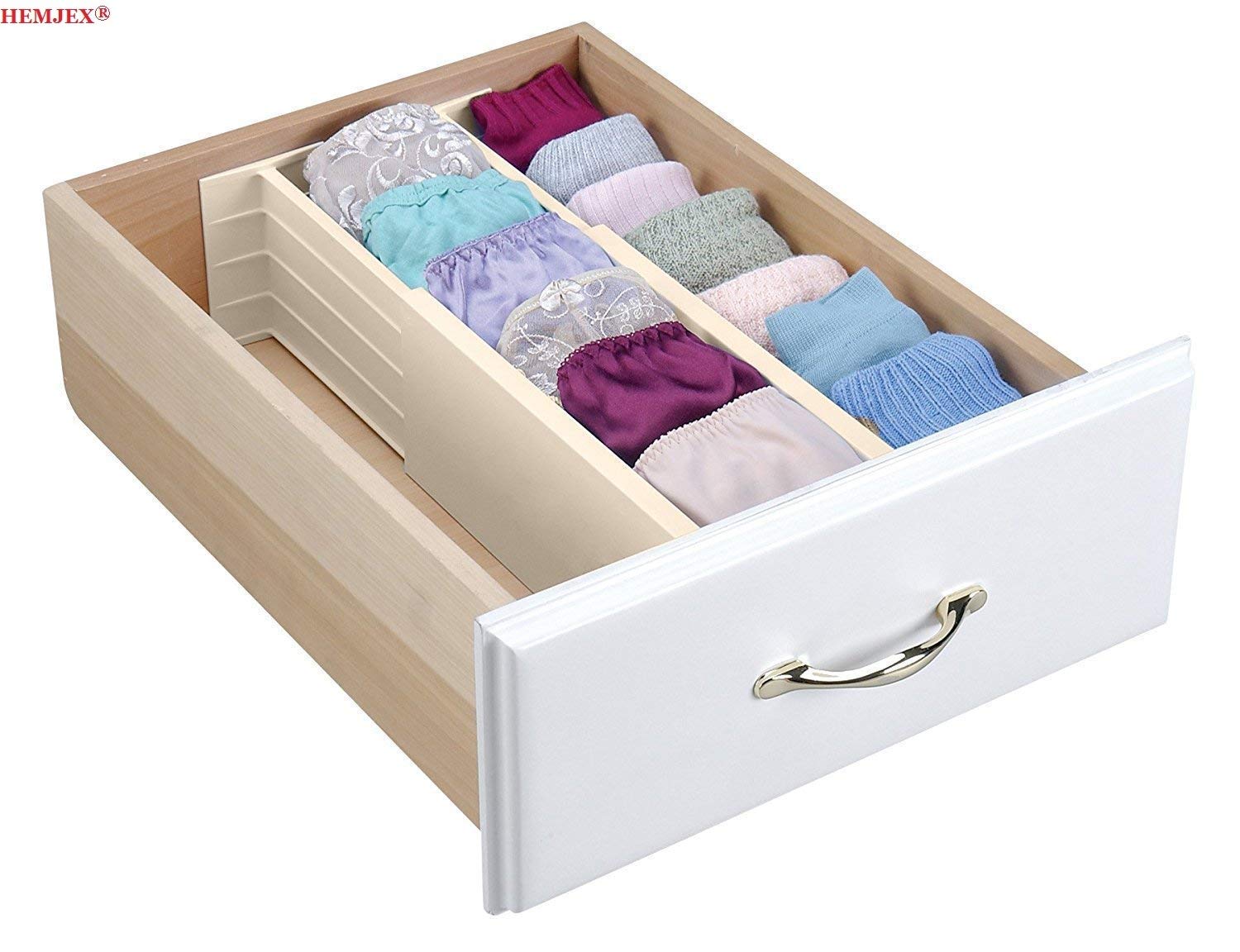 HEMJEX Drawer Organizer. Adjustable, Expandable White Drawer Dividers for Clothes, Office Supplies, and More 1