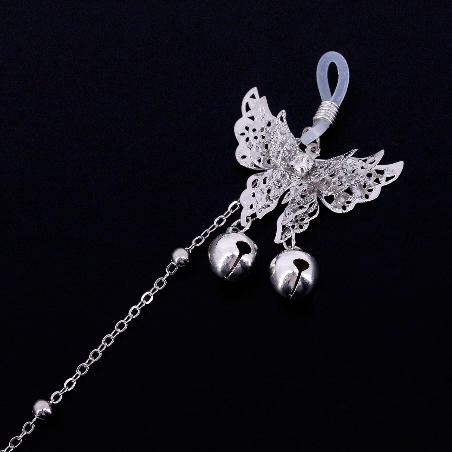 Naimo Glitter Rhinestone Butterfly Nipple Covers Nipple Ring Breast Chest Chain Sexy Rave Pasties with Bells