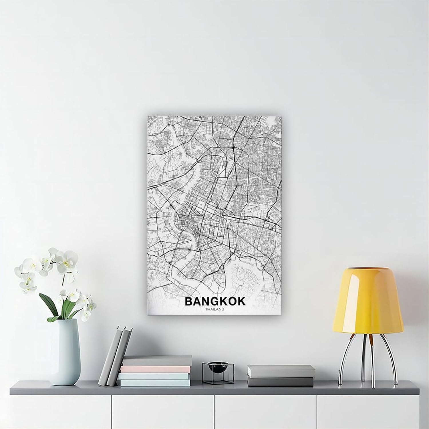 Bangkok Thailand Map Poster Black And White Hometown City Printing Poster Bedroom Decor Sports Landscape Office Room Decor GiftFrame 20x30inch