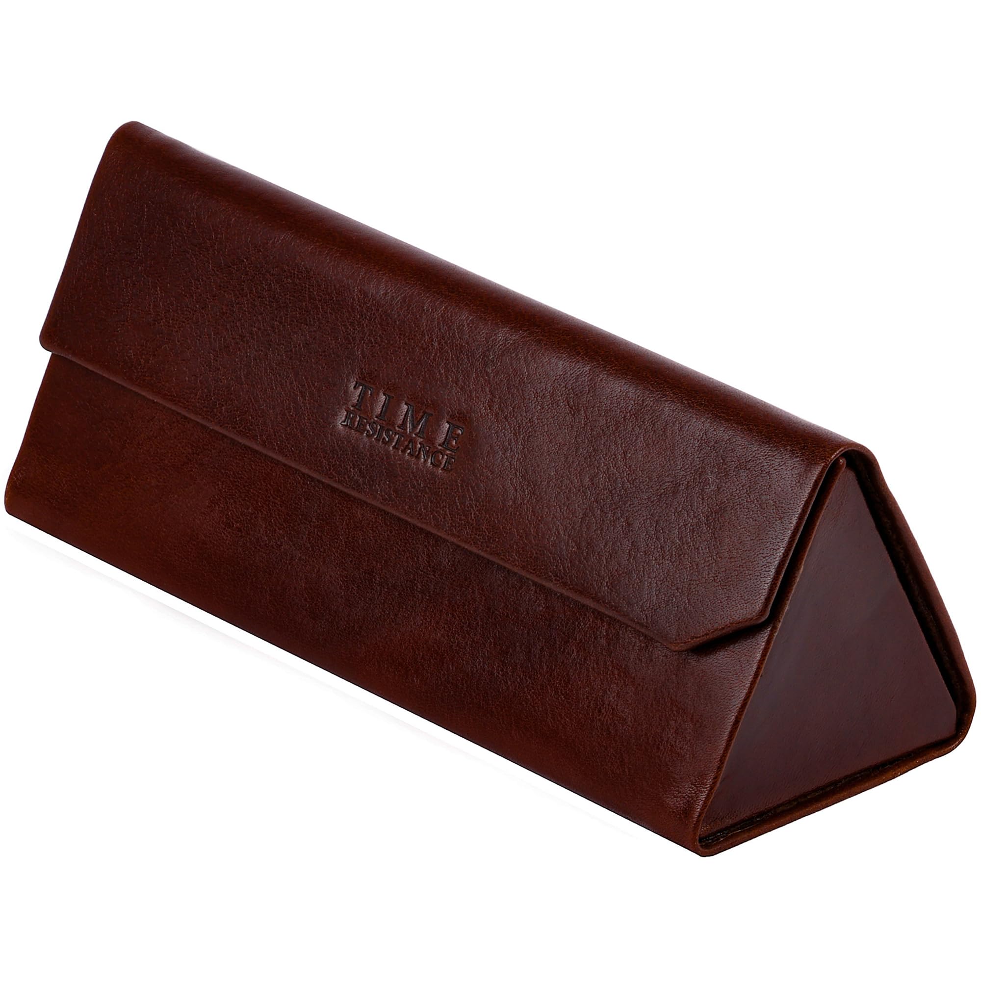 Time Resistance Leather Glasses Case - Hard Shell Leather Eyewear Holder – Sunglasses Case With Magnetic Closure – Holder Handmade in Italy (Brown)