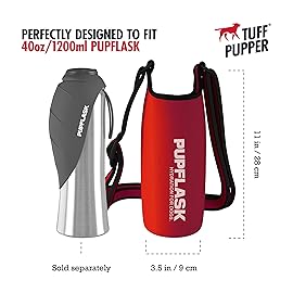 Tuff Pupper PupFlask Insulated Neoprene Dog Water Bottle Holder Sling with Wide Adjustable Shoulder Strap, Great for Travel, Walking, Hiking, Portable Pet Water Bottle Holder (40 OZ, Crimson Red)