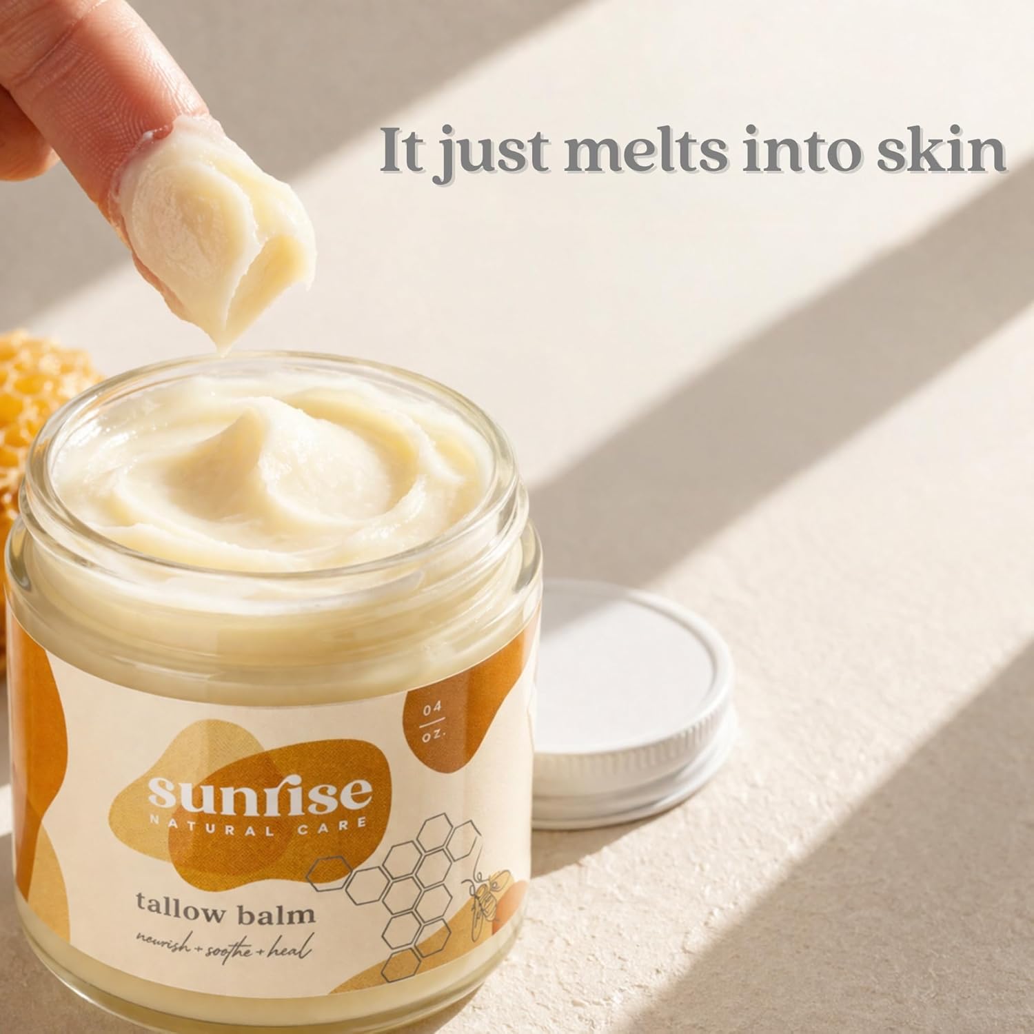 Unwhipped Honey and Tallow Balm - Body and Face Moisturizer - 100% Grass Fed Beef Tallow - 4 Ounces - Unscented (no essential oils)