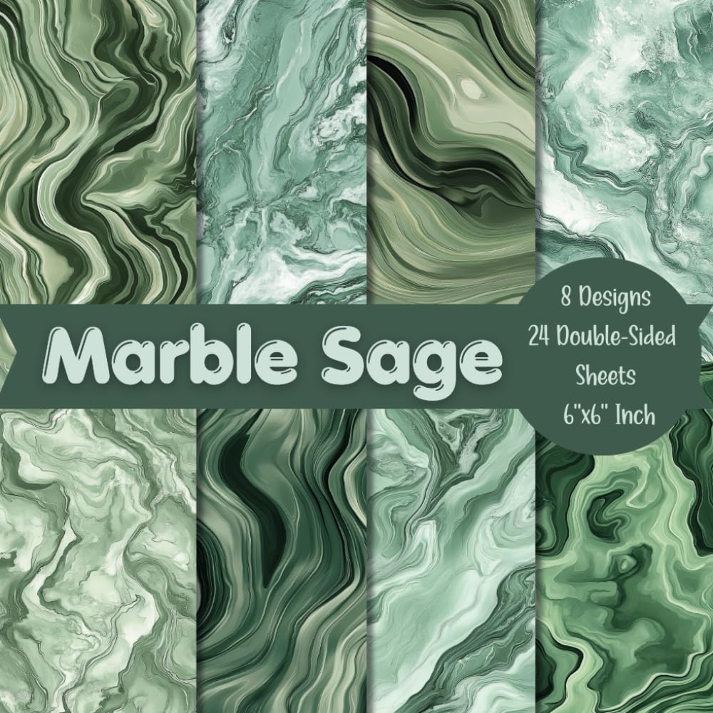 Marble Sage Green Scrapbook Paper Craft Pad: 8 Marble Designs, 24