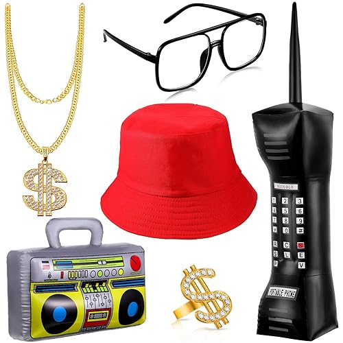 Sumind 6 Pcs Hip Hop Costume Kit 80s 90s Rapper