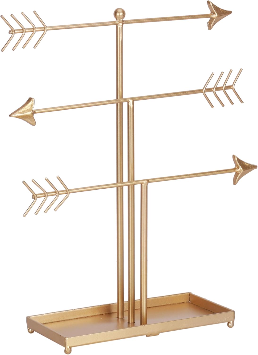 Yamfurvo 3 Tier Gold Metal Display Stands, Jewelry Organizer Tower, Decorative Arrow T-bar Jewelry Holder for Necklace, Earring, Bracelet, Watch, Gold