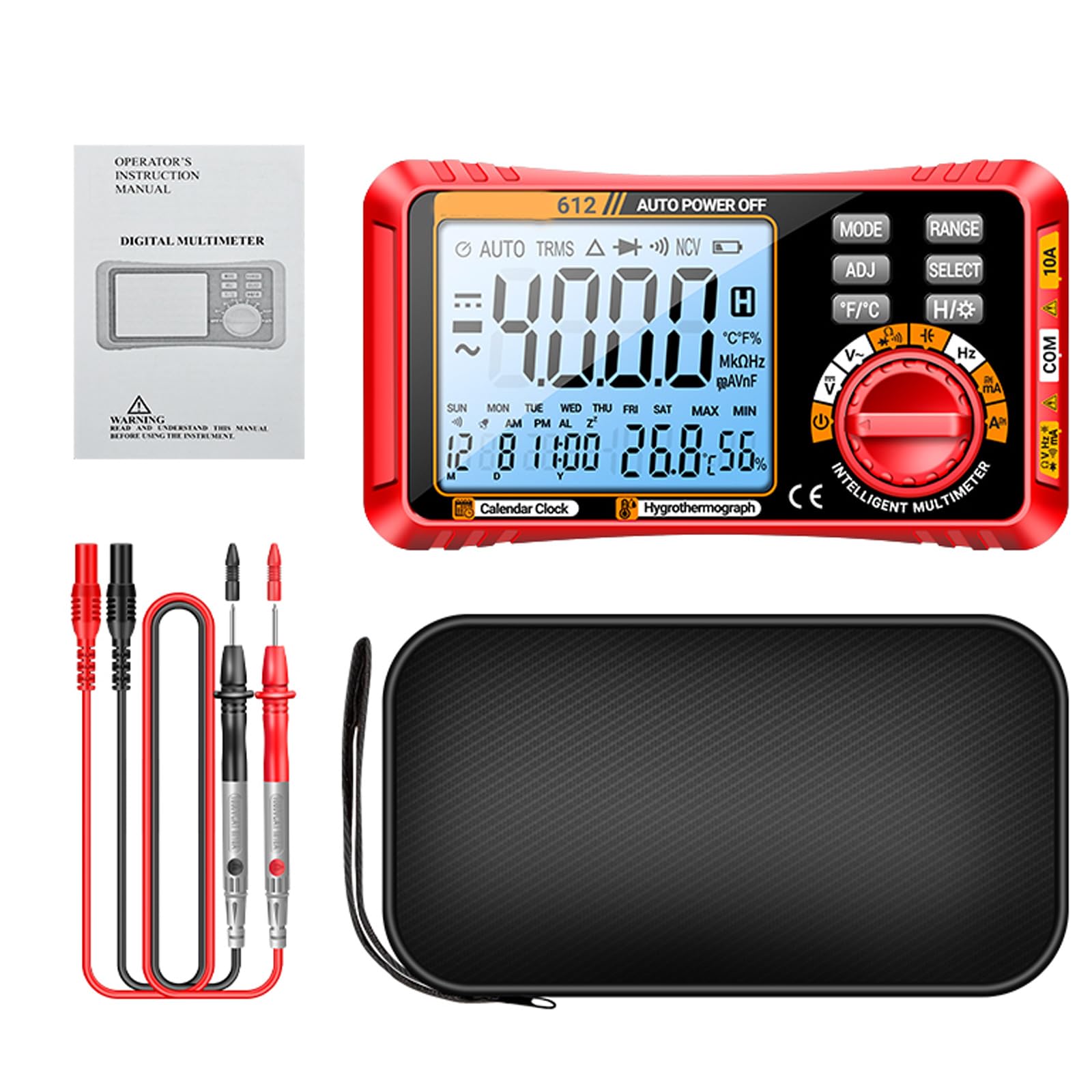 Buxuaaaa Red Button Version Current Tester 4000 Count Multimeter Multi Tester With Backlit Temperature Humidity Measuring Electronics