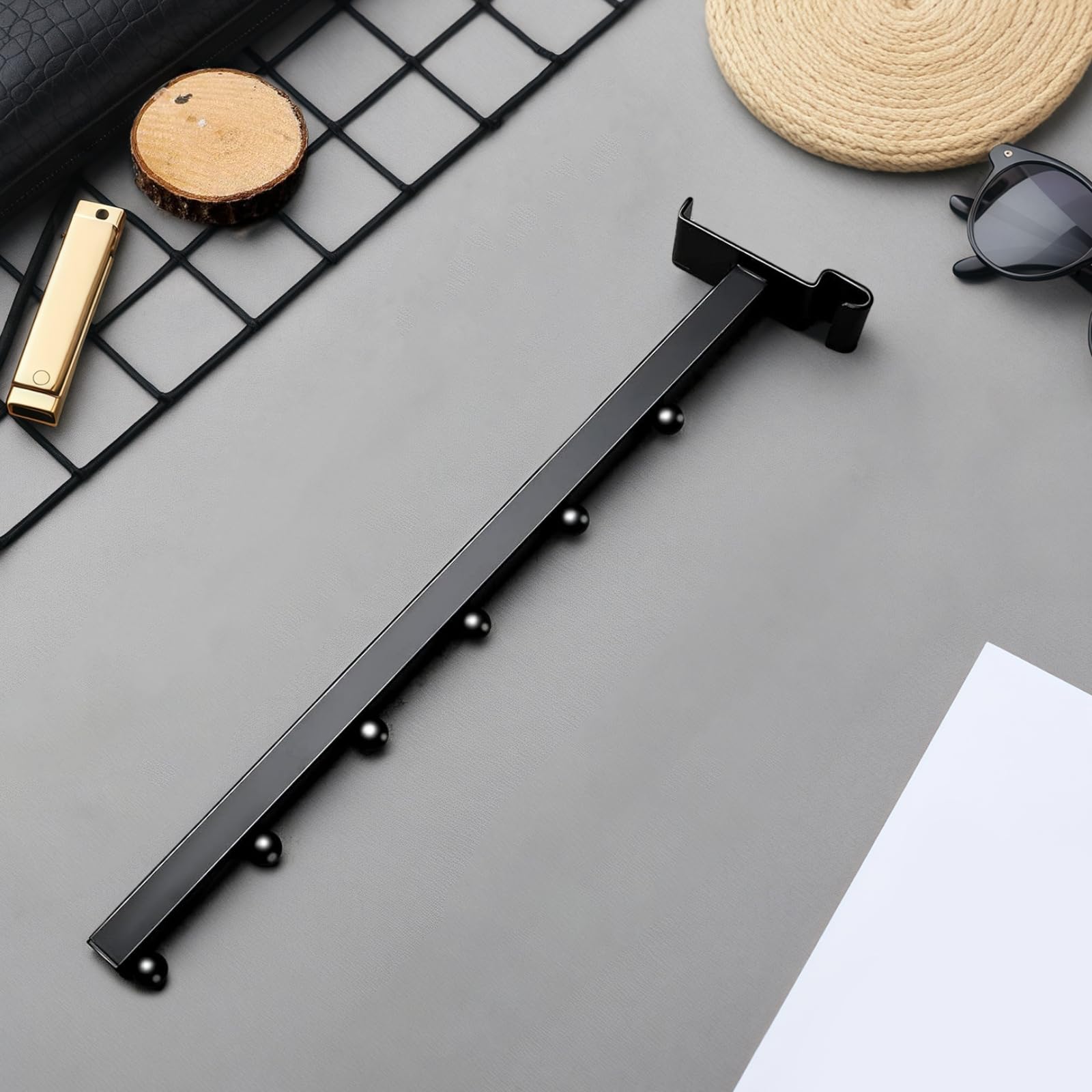 6 Stück schwarze Gitterwandhaken mit Wasserfall-Design, 6 Kugelhaken für ordentliches und effizientes Display