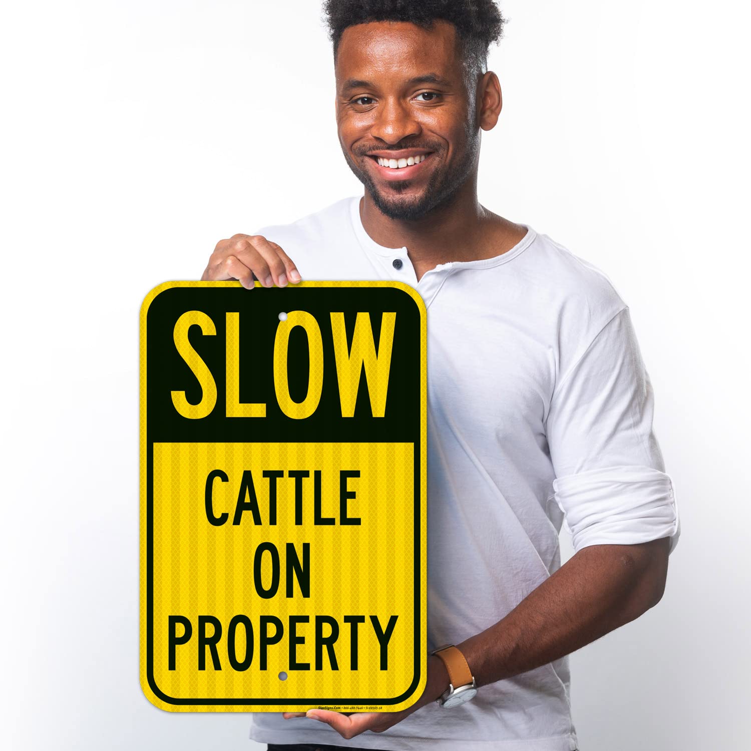 Slow Cattle On Property Sign, 12x18 Inches, 3M EGP Reflective .063 Aluminum, Fade Resistant, Made in USA